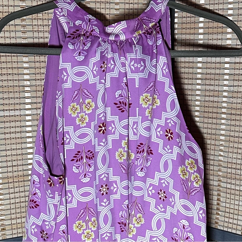 Ann Taylor Lilac Dress with Multicolor Floral Tile Print A-line Halter Dress - Picture 2 of 10